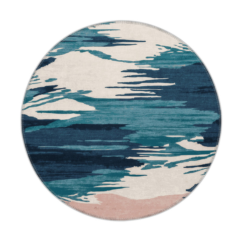 Watercolor Gray Indoor and Outdoor Area Rug, Round 5'