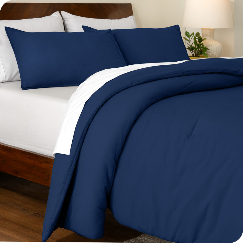 Ensemble d'édredon en duvet synthétique, Édredon double + 2 taies décoratives standards, Bleu très foncé