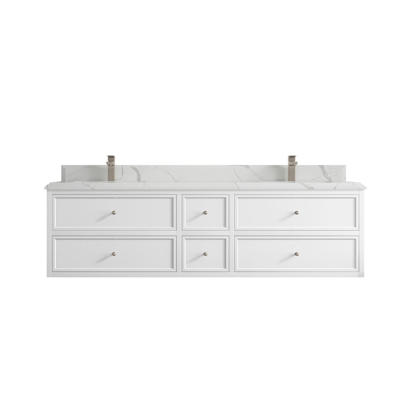 Roswell Floating 72'' Double Bathroom Vanity with Quartz Top, Calacatta Laza
