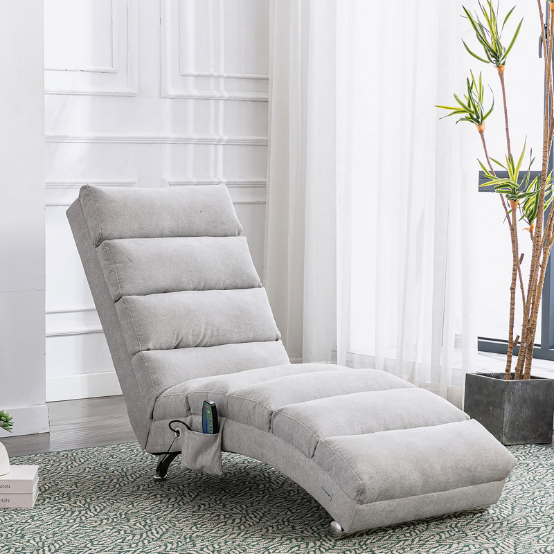Chaise longue en lin, chaise longue moderne pour bureau ou salon, Gris clair, Argent
