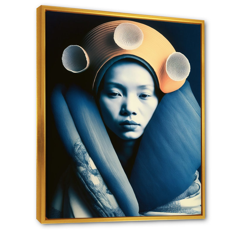Ellissa Avant Garde, modèle en or et bleu rétro sur toile, H 32 po x l 24 po x P 1 po, Cadre flottant doré