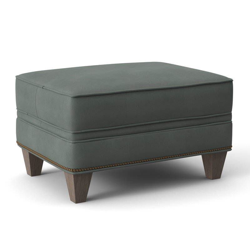 Taraval Ottoman, Aline Light Gray Stonewash Genuine Leather, Stone, Natural