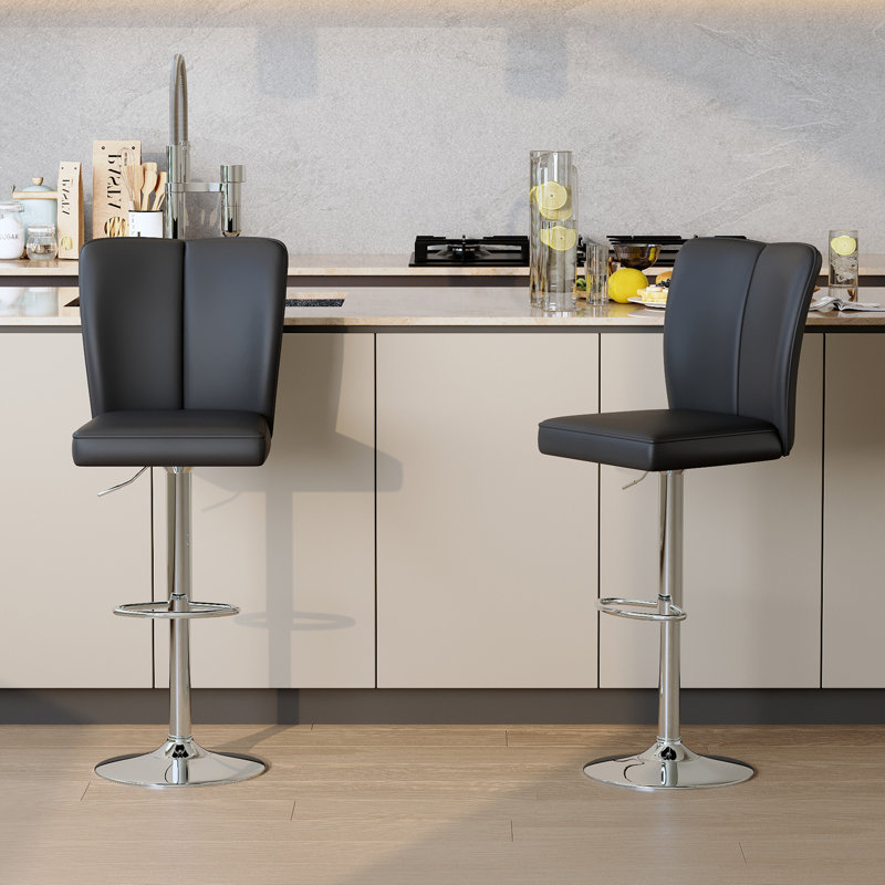  Swivel Adjustable Upholstered Counter Stools (Set of 2), Black