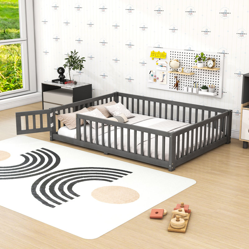 Wood Floor Bed with Door and Safety Rails, Full