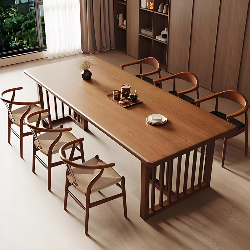 Cherry Wood Rectangular Home Dining Set, 29.5" H x 31.5" W x 86.6" L