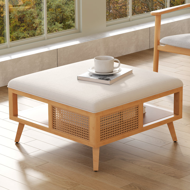 Square Rattan Coffee Table with Storage, Natural
