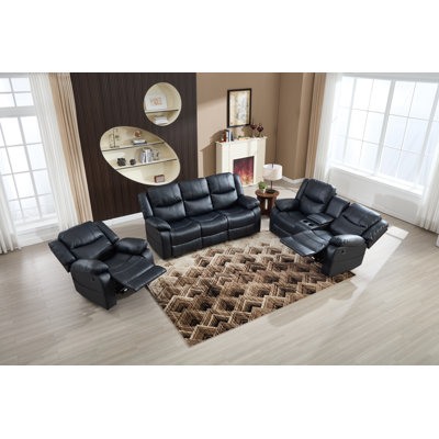 3 Piece Leather Manual Reclining Living Room Set With Pillow Top Armrest