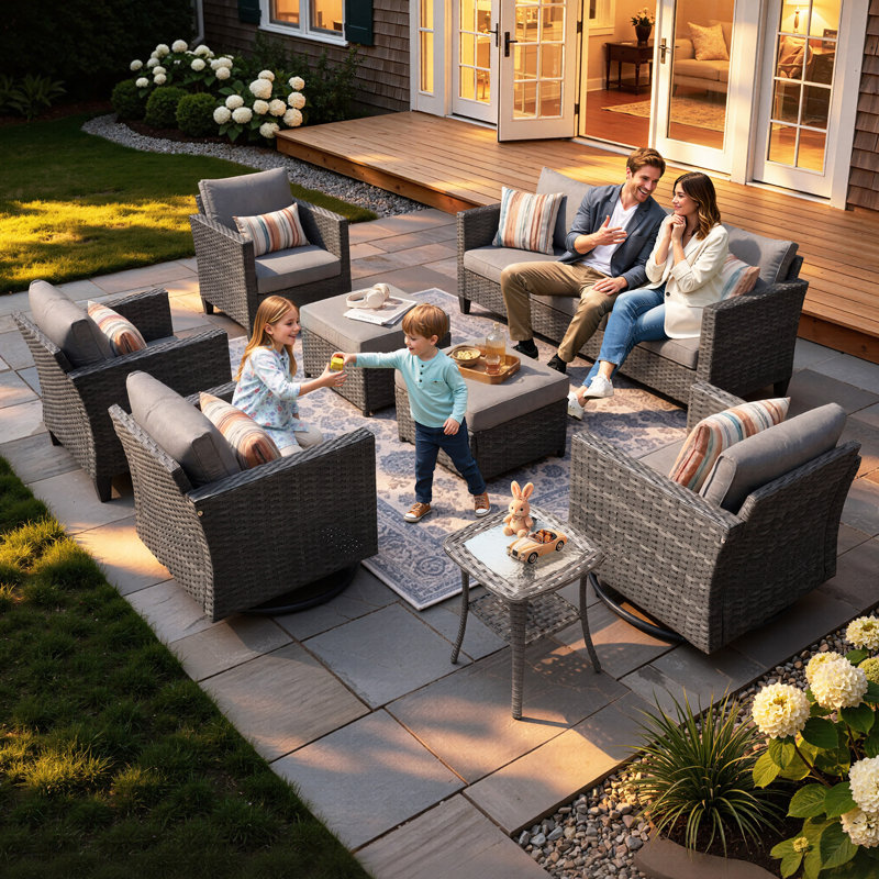 Ben 9 - Person Patio Conversation Set with Cushions, Dark Gray