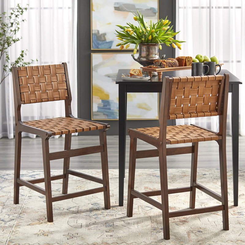 Upholstered Counter Stool with Solid Wood Frame