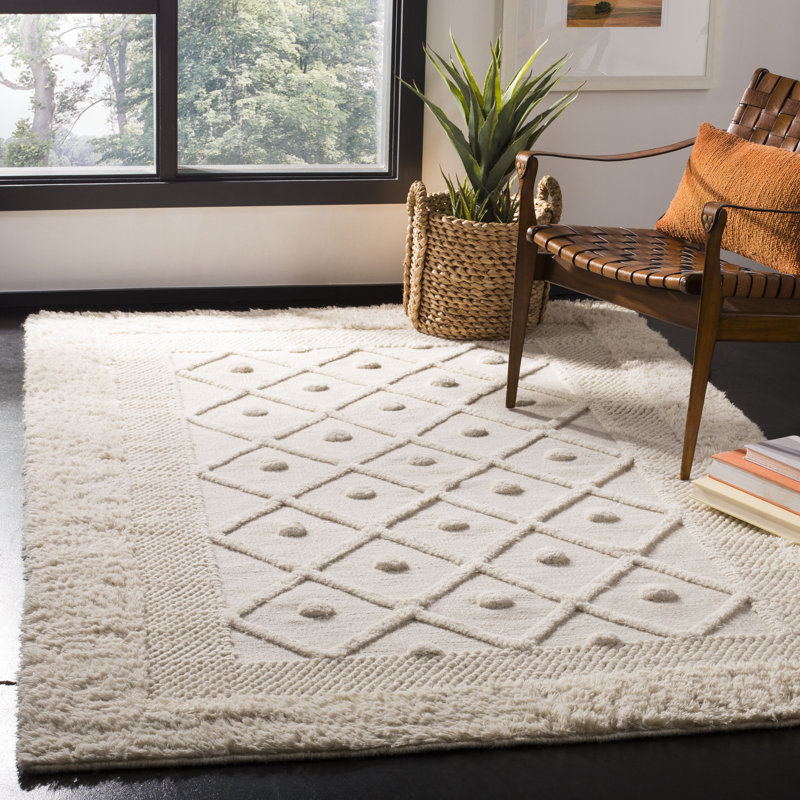Tapis géométrique en laine / coton noué à la main Inelda, Rectangle 5 pi x 7 pi 6 po