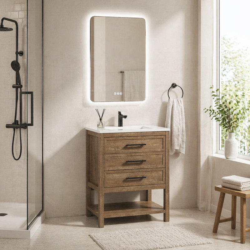 Oakmere 30" Rustic Brown Single Bathroom Vanity With Solid Surface Composite Top