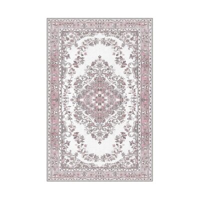 Backes Oriental Machine Made Polyester Area Rug in Gray/Pink/White -  East Urban Home, 62159D47DFE245A38914AEFBCB3C7F87