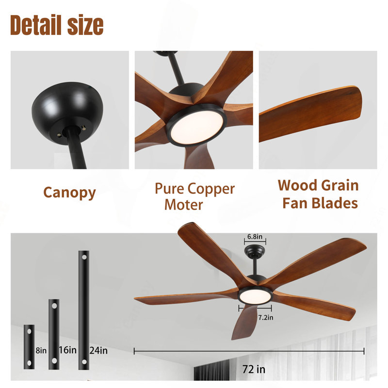72 Inch Wood Ceiling Fan With Light