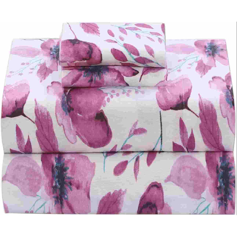 Weilaicheng 100% Cotton Flannel Floral Sheet Set 