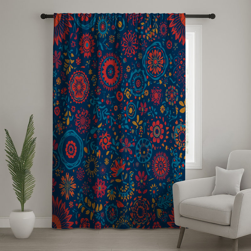Rideaux de fenêtre à motif floral mandala, 50" x 92" - 1 Panel, Blockout