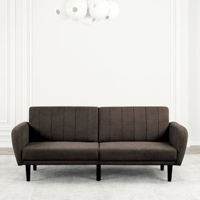 Brun, moderne, futon, support de dossier en fer, convertible en lit, tissu, dossier cannelé, bras de suspension à ressorts ensachés Mid-Century, ressorts, lit convertible