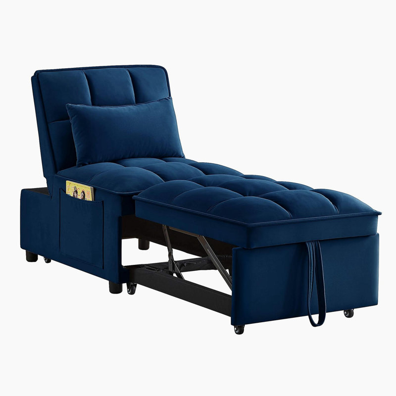 4 in1 Multi-Function Single Sofa Bed with Storage Pockets,Tufted Single Pull-out Sofa Bed with Adjustable Backrest and Pillows ,Convertible Chaise Lounge