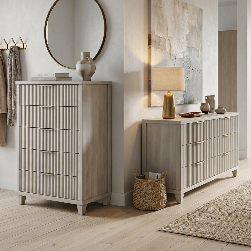 Aurelin Mid-Century Modern 2 Pieces Bedroom Set, Anti White