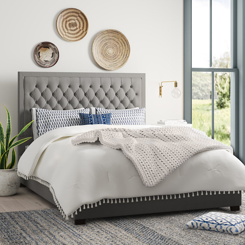 Zack Upholstered Platform Bed, Gray, Queen