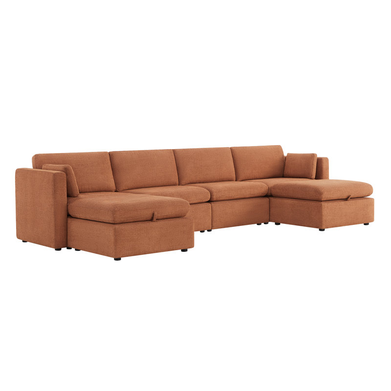 Canapé modulaire rembourré 146,5 po Winfree, Mélange de lin orange
