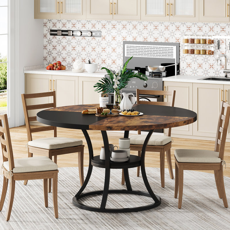 Gabin Round Dining Table 47.24'', Black, Rustic Brown/Black