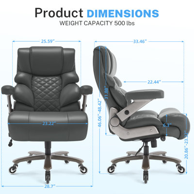 700 lb Big & Tall Ergonomic Executive Office Chair with Adjustable Lumbar Support, 3D Flip-Up Armrests, Wide Cushioned Seat, High Back Leather Computer Desk Chair for Home Office