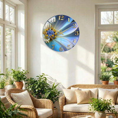 Horloge murale en verre à motif floral abstrait moderne 23,6 po