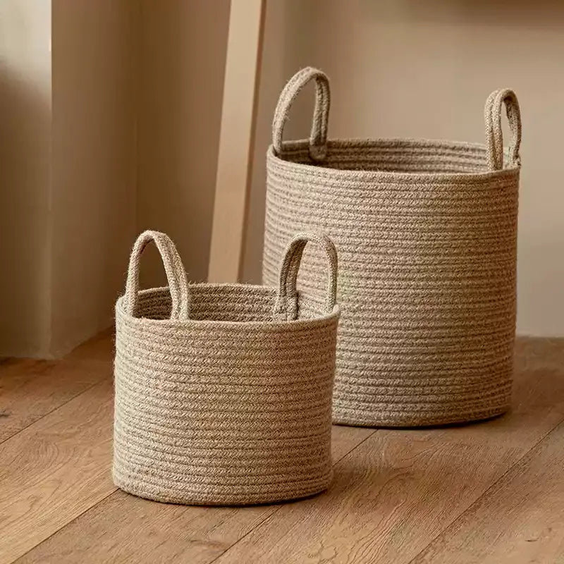Panier à linge en corde naturelle, [Grand]