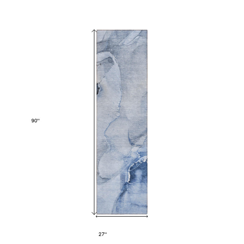 Tapis de couloir d'extérieur abstrait bleu lavable 2 pi x 8 pi