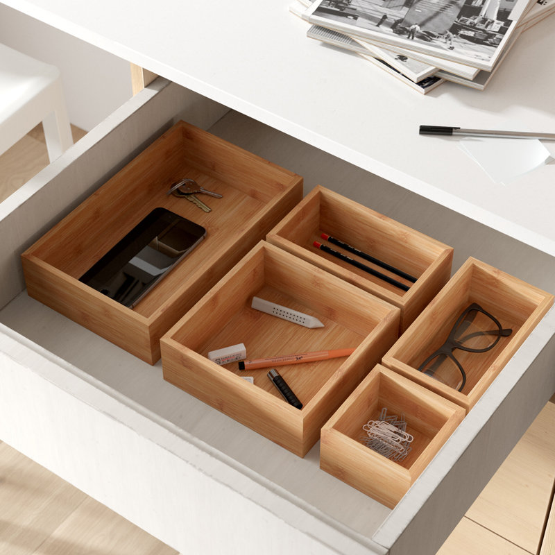 Organisateur de boîte en bambou à 5 compartiments Airis - Rangement de plateau pour la cuisine, le bureau, la chambre à coucher et la salle de bain