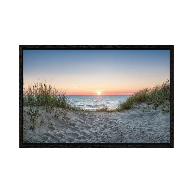 Dune Beach At Sunset by Jan Becke - Print on Canvas, 66.04cm H x 101.6cm W x 3.81cm D, Black Framed
