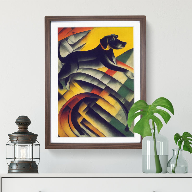 XV1022-2517X Jumping Dog - Single Picture Frame Print, 46cm H x 34cm W x 2cm D, Walnut