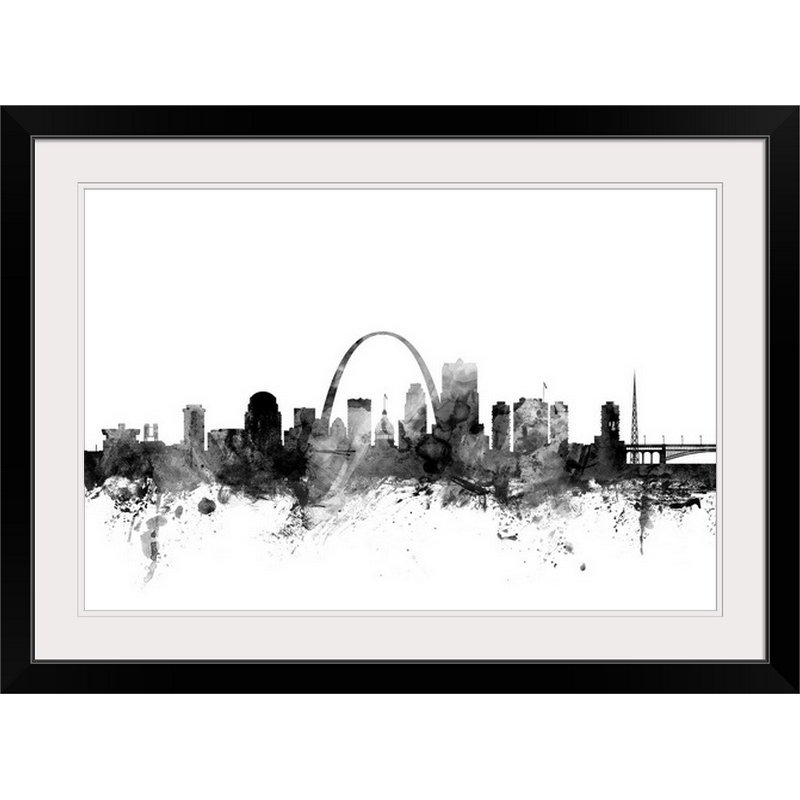 «St. Louis Missouri Skyline» par Micahel Tompsett - impression, Cadre noir, H 28 po x l 38 po x P 1 po