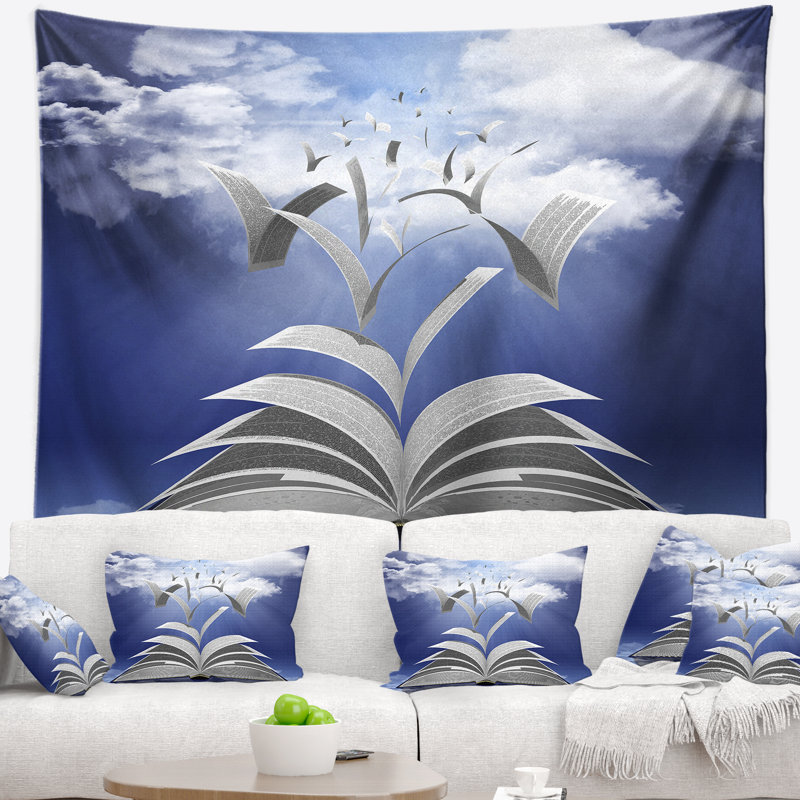 Tapisserie skyward abstract book pages, H 68 po x l 80 po