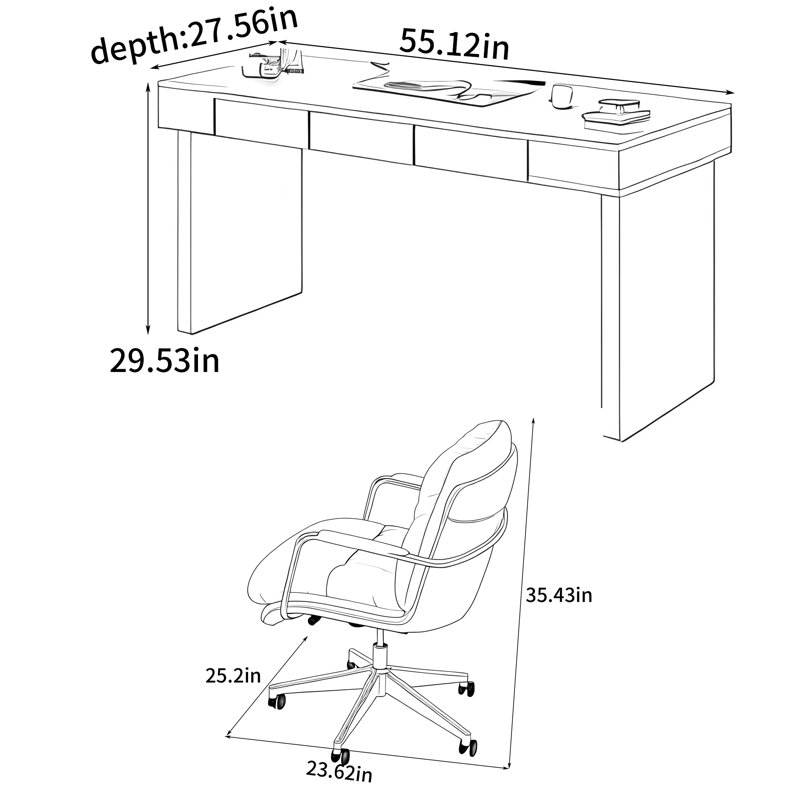 Bureau d'écriture Pardoes, H 29,53 po x l 55,12 po x P 27,56 po