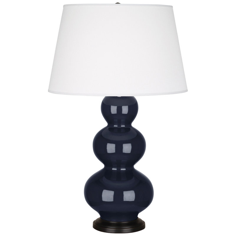 Triple Gourd Ceramic Table Lamp, Midnight Blue Glazed Ceramic/Deep Patina Bronze, Deep Patina Bronze