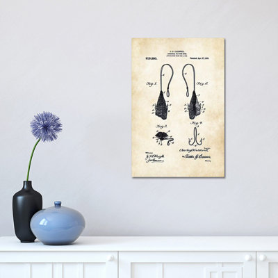 Crochet antique de pêche à la mouche par brevet77 - reproduction de dessin sur toile tendue
