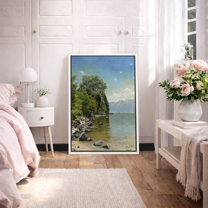 Serene Lakeside Mountain View, H 36 po x l 24 po x P 1,5 po, Cadre flottant blanc