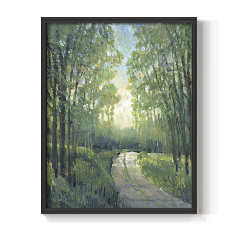 Golden Light Pathways II Framed Print - Solid Wood, Black, 11" H x 9" W