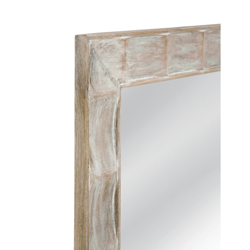 Whitewash Rectangular Rubberwood Wall Mirror with Glass