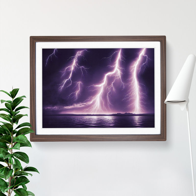 Dazzling Lightning Storm - Framed Print, 46cm H x 64cm W x 2cm D, Walnut
