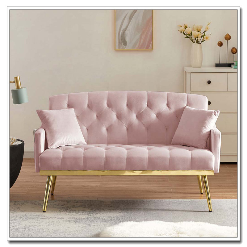 Canapé en velours avec pieds en métal doré, Rose