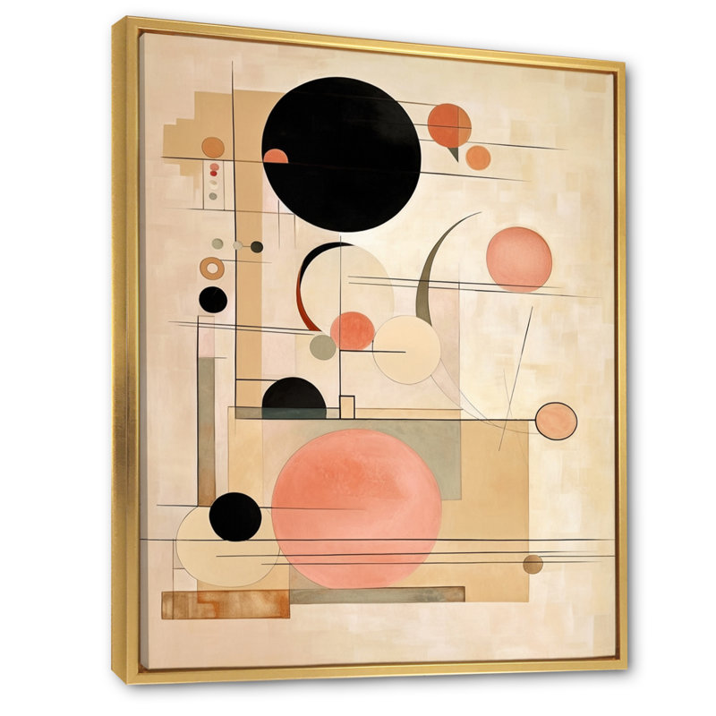 Beige géométrie en mouvement III sur toile, H 32 po x l 16 po x P 1 po, Cadre flottant doré