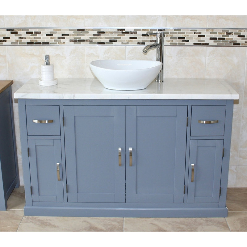Bora 1230mm Single Bathroom Vanity with Vessel Ceramic Basin, White Marble
