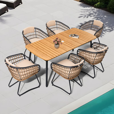 6 - Person Aluminum Frame Rectangular Outdoor Dining Set wth Cushions and Umbrella Hole