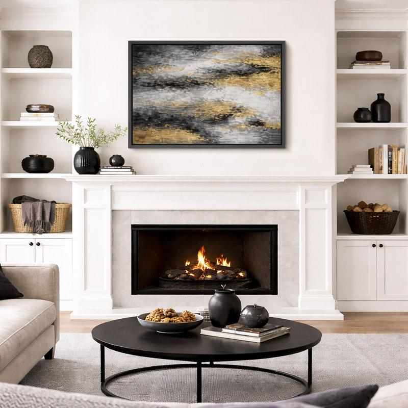 Œuvre abstraite, composition de flux de marbre doré noir, photos de salon moderne, impression sur toile encadrée, Cadre noir