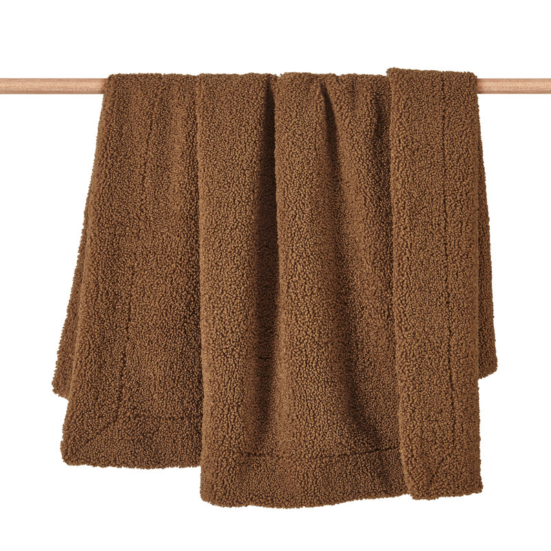 Teddy Soft Plush Textured Fluffy Classic Chic Modern Rustic Cozy Boucle Throw Blanket, Brown, 50" W x 60" L