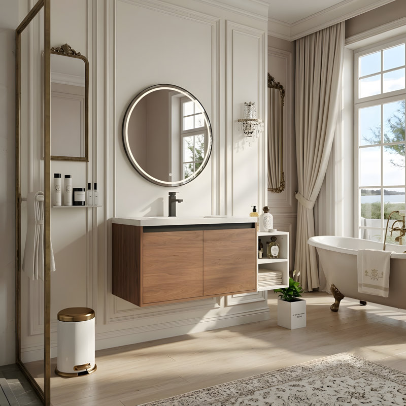 Meuble-lavabo mural multifonctionnel avec lavabo et armoire latérale séparée, 48