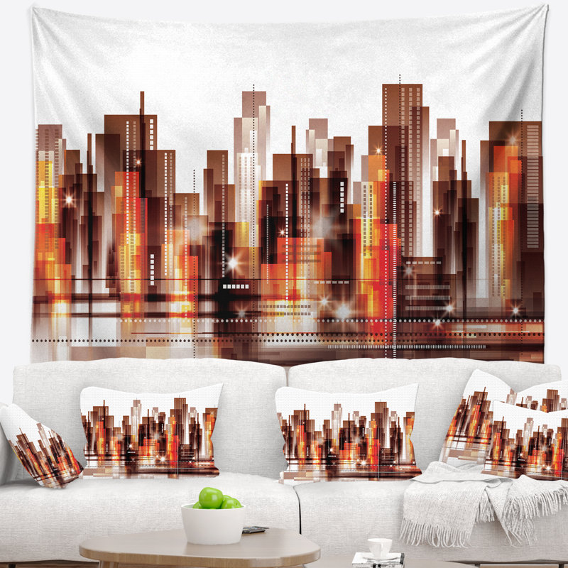 Tapisserie d'horizon de brown city Cityscape, H 32 po x l 39 po