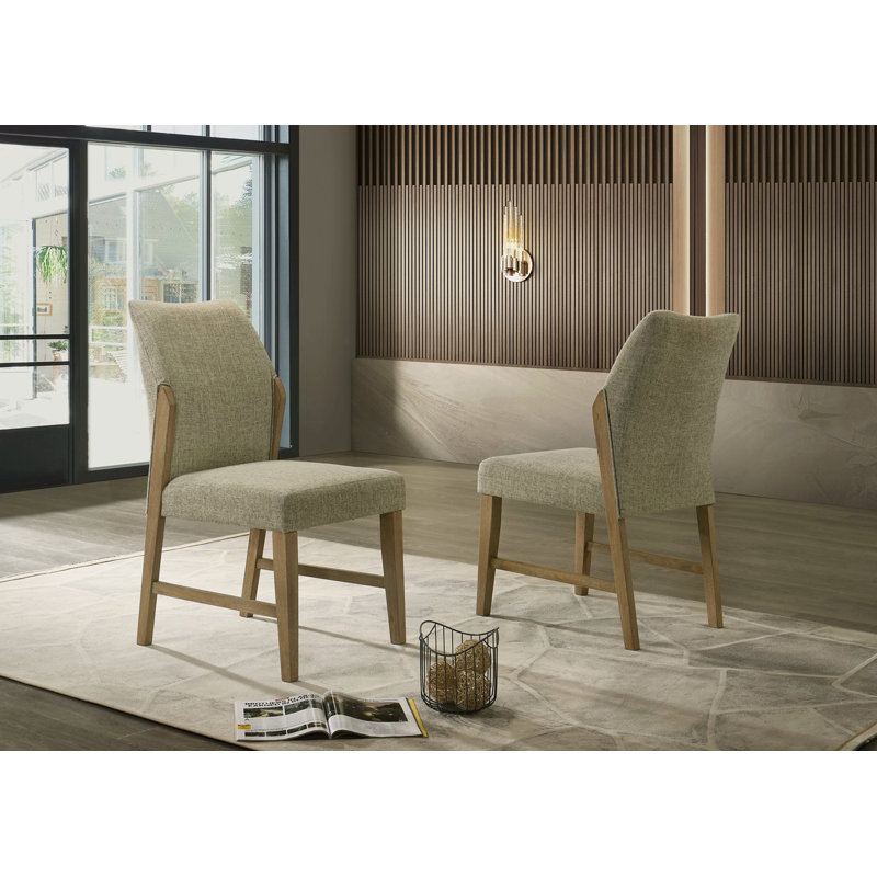 Ensemble de 2 chaises de salle à manger en lin beige avec pieds en chêne rustique